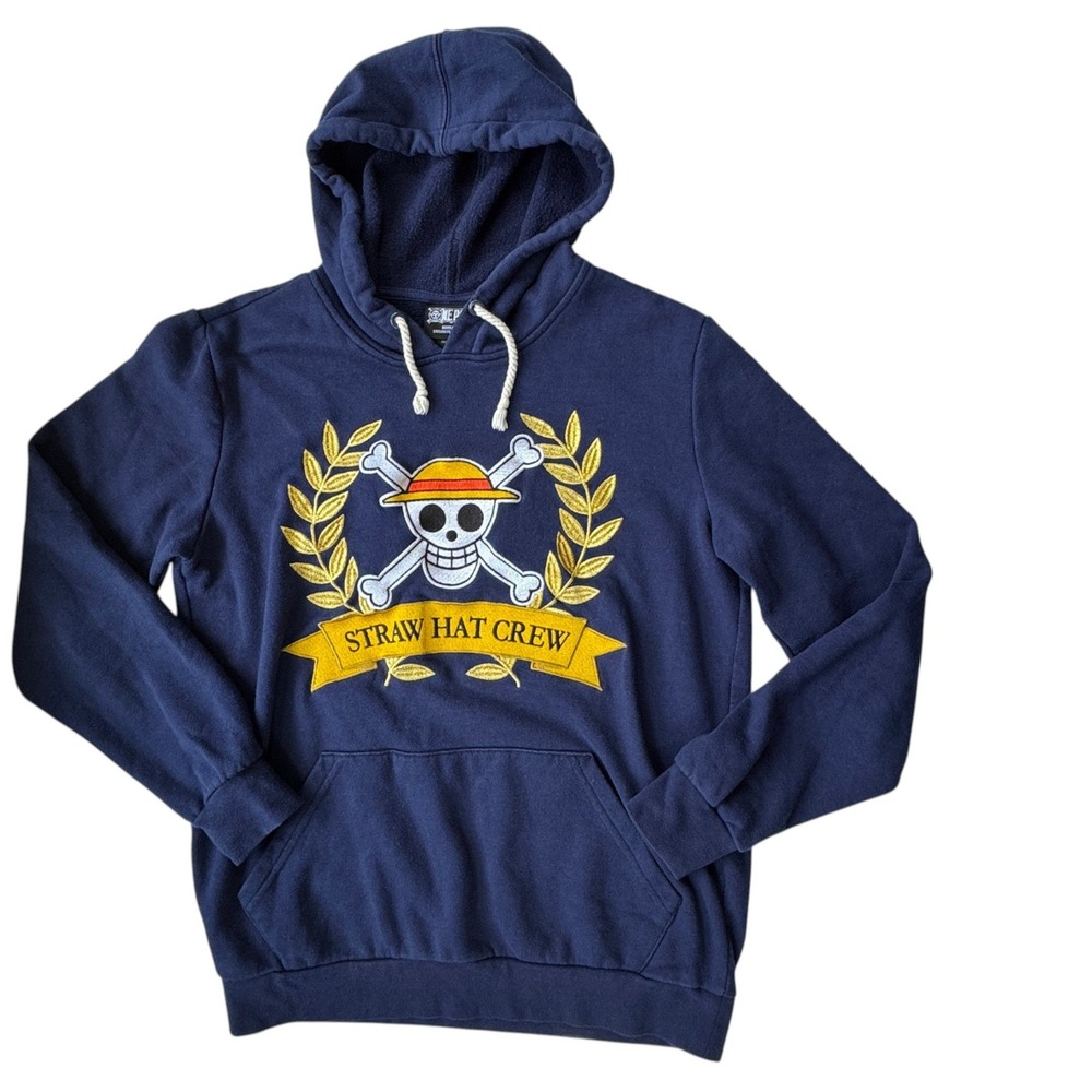 One Piece BoxLunch Straw Hat Crew Embroidered Navy Hoodie Mens Small Anime Manga - Picture 11 of 12